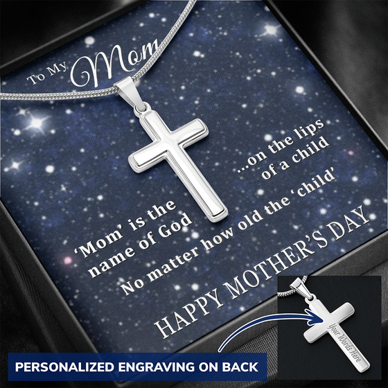 Mother's Day Gift-Lips of a Child-DarkBlue Stars-Christian Cross Necklace