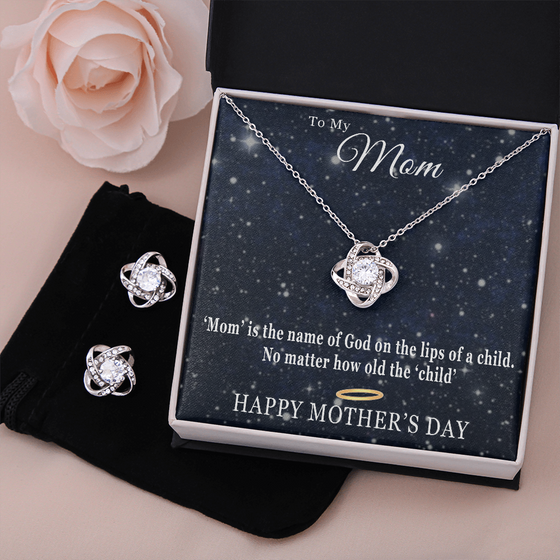 Mother's Day Gift-Lips of a Child-Dark Blue Sky-Love Knot Necklace & Earring Set